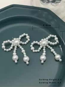 情人节仿珍珠蝴蝶结耳环 - 白色 - 查看 4