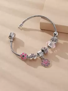 Vòng tay trang trí hoa & rhinestone - Bạc - Xem 4