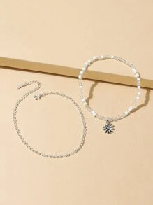 2入組花朵掛飾串珠腳鏈 - 彩色 - 查看 4