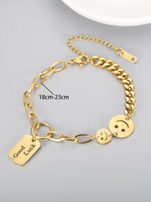 MONALLY 1pc Good Luck Smiling Face Stainless Steel Bracelet For Women, Birthday/party Accessories - Yellow Gold - View 3