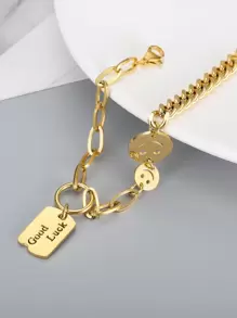 MONALLY 1pc Good Luck Smiling Face Stainless Steel Bracelet For Women, Birthday/party Accessories - Yellow Gold - View 4