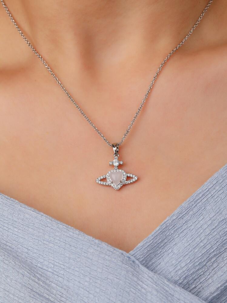 1 Vòng cổ lãng mạn hình trái tim & thiết kế cánh cổ điển thời trang dành cho nữ - Bạc - Xem 1
