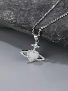 1 Vòng cổ lãng mạn hình trái tim & thiết kế cánh cổ điển thời trang dành cho nữ - Bạc - Xem 2