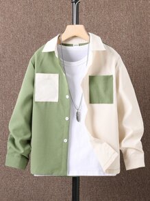 SHEIN Boys Colourblock Dual Pocket Shirt Without Tee - Multicolor - View 1