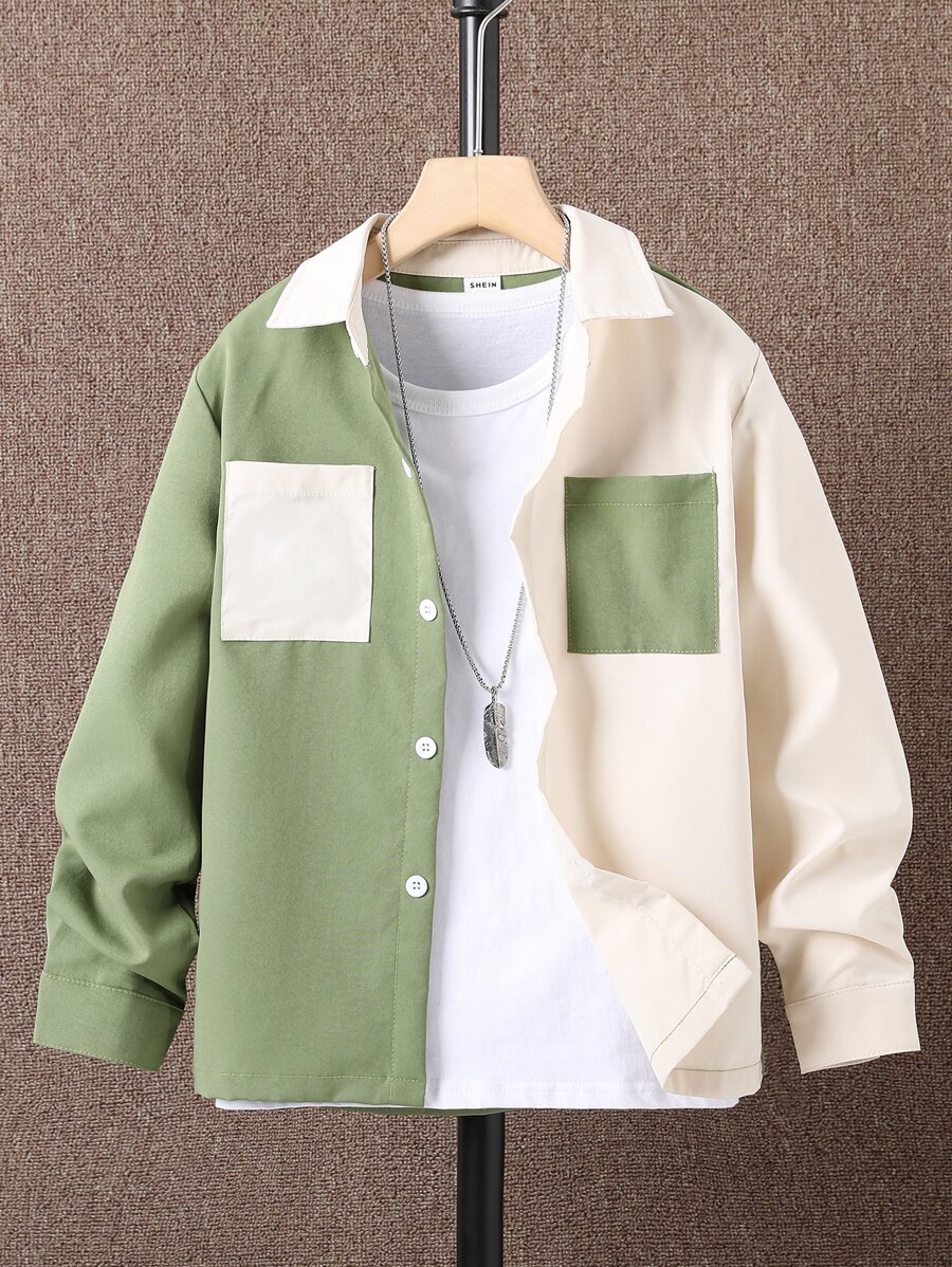 SHEIN Boys Colourblock Dual Pocket Shirt Without Tee - Multicolor - View 1