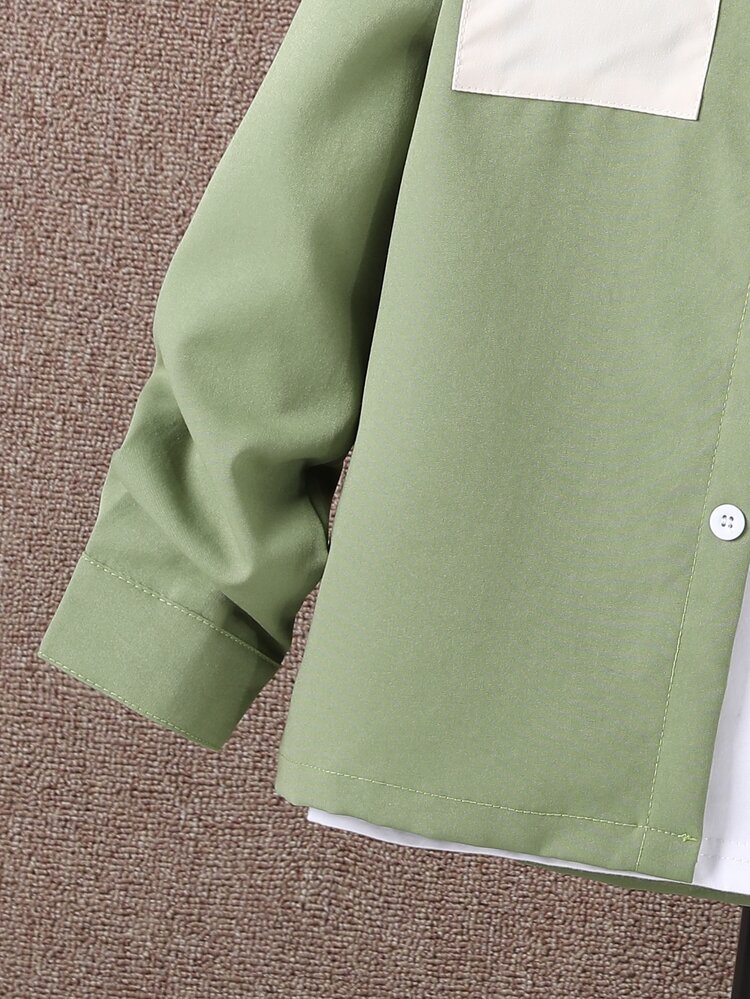 SHEIN Tween Boy Colorblock Dual Pocket Shirt Without Tee - Multicolor - View 6