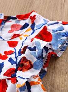 Vestido De Niña Con Ribete De Volantes Y Estampado Floral Completo Y Diadema A Juego - Multicolor - Ver 5