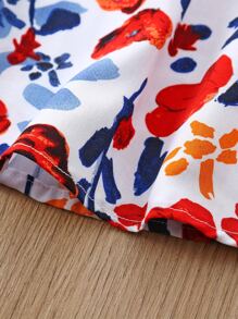 Vestido De Niña Con Ribete De Volantes Y Estampado Floral Completo Y Diadema A Juego - Multicolor - Ver 6