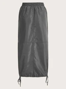 SHEIN ICON Flap Pocket Drawstring Waist Cargo Skirt - Dark Grey - View 2