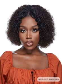 Kinky Curly 8Inch 150%-250% Density Extra Short V Part Wig Machine Made Human Hair Natural Black Looking High Density For Women - SNatural - View 4
