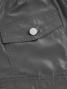 SHEIN ICON Flap Pocket Drawstring Waist Cargo Skirt - Dark Grey - View 3