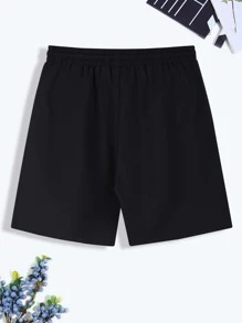 Manfinity EMRG Men Letter Graphic Drawstring Waist Shorts - Black - View 2