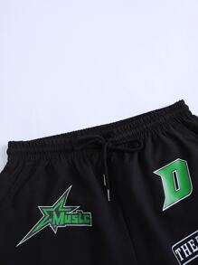Manfinity EMRG Men Letter Graphic Drawstring Waist Shorts - Black - View 4