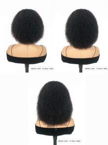Kinky Curly 10-14 Inch Natural Black Color V Part Wig Machine Made Natural Black Color Short Short Human Hair Natural Looking High Density Neat - Black - View 6