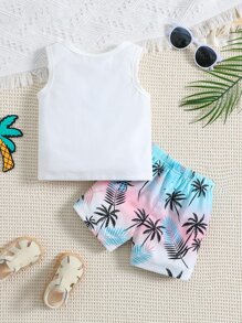 Baby Boy Coconut Tree Print Tank Top & Shorts - Multicolor - View 2