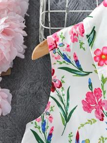 SHEIN Girls Floral Print Button Front Sleeveless Shirt - Multicolor - View 3