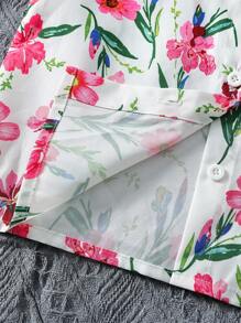 SHEIN Girls Floral Print Button Front Sleeveless Shirt - Multicolor - View 5