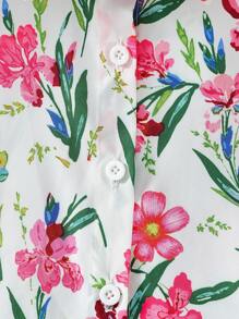 SHEIN Girls Floral Print Button Front Sleeveless Shirt - Multicolor - View 6