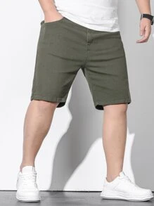 Manfinity Men Plus Slant Pocket Denim Shorts - Army Green - View 1
