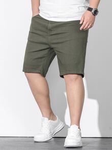 Manfinity Men Plus Slant Pocket Denim Shorts - Army Green - View 3