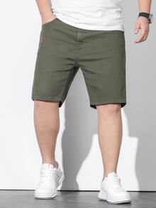 Manfinity Men Plus Slant Pocket Denim Shorts - Army Green - View 4