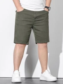 Manfinity Men Plus Slant Pocket Denim Shorts - Army Green - View 6