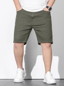 Manfinity Men Plus Slant Pocket Denim Shorts - Army Green - View 7