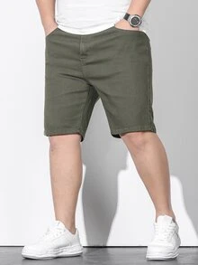 Manfinity Men Plus Slant Pocket Denim Shorts - Army Green - View 8