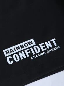 Manfinity Homme Men Slogan Graphic Shirt & Drawstring Waist Shorts Without Tee - Black - View 7