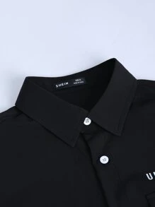 Manfinity Homme Men Slogan Graphic Shirt & Drawstring Waist Shorts Without Tee - Black - View 8