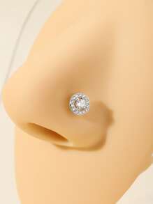 1 pieza arete de nariz con circonita cúbica plateada y borde redondo, perfecto para uso diario de mujer