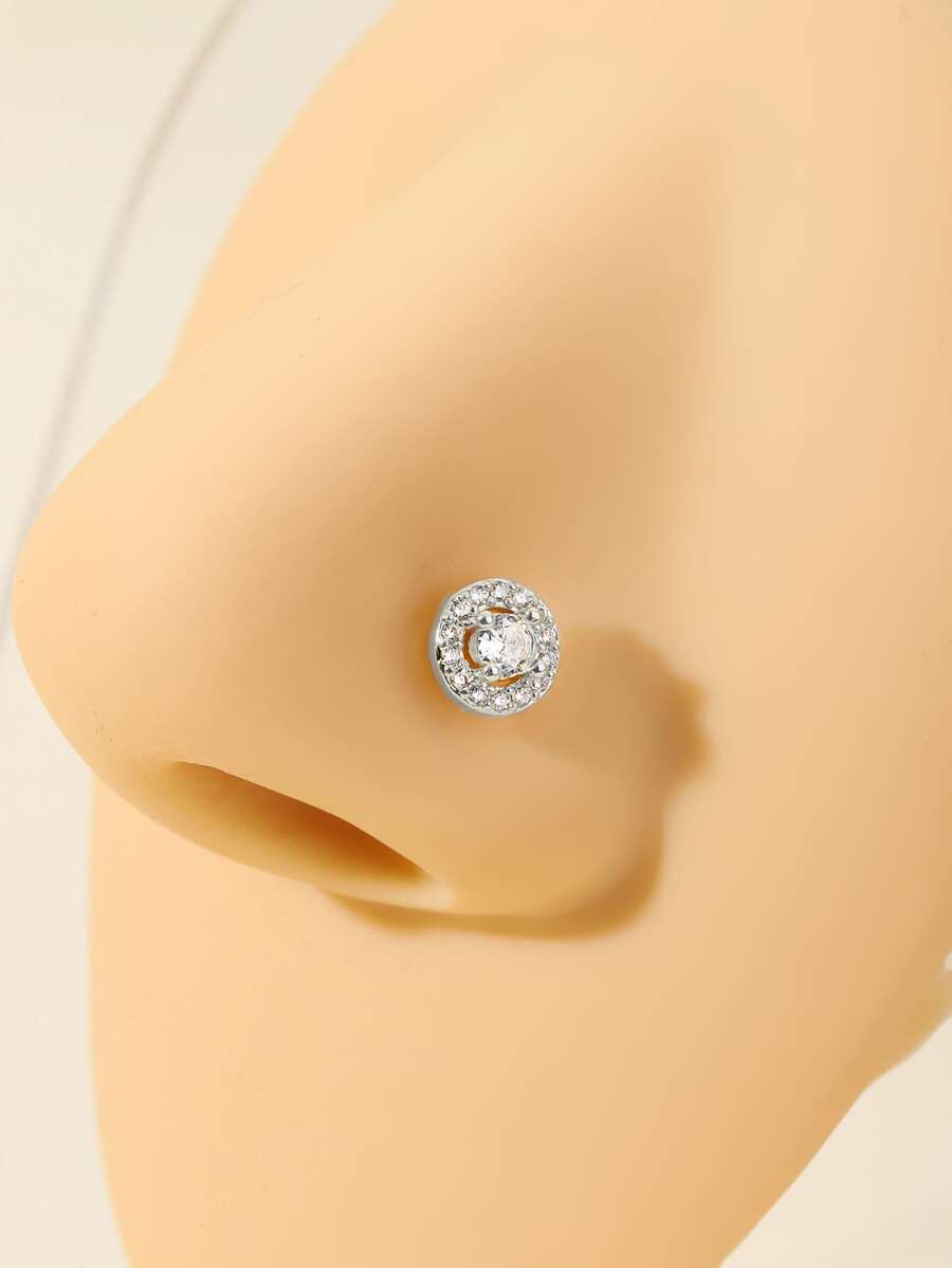 1 pieza arete de nariz con circonita cúbica plateada y borde redondo, perfecto para uso diario de mujer