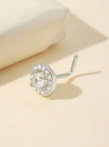 1 pieza arete de nariz con circonita cúbica plateada y borde redondo, perfecto para uso diario de mujer