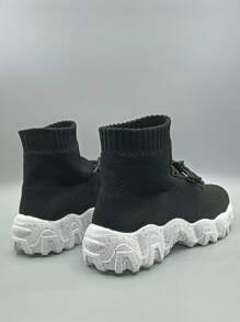 Men Lace Up Design Slip-On Sock Sneakers - Black - View 4