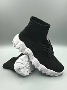 Men Lace Up Design Slip-On Sock Sneakers - Black - View 5