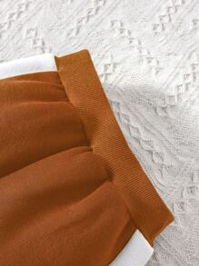 Bebé niño Cazadora de universidad con estampado de letra de manga raglán térmico con pantalones deportivos - Marrón - Ver 5