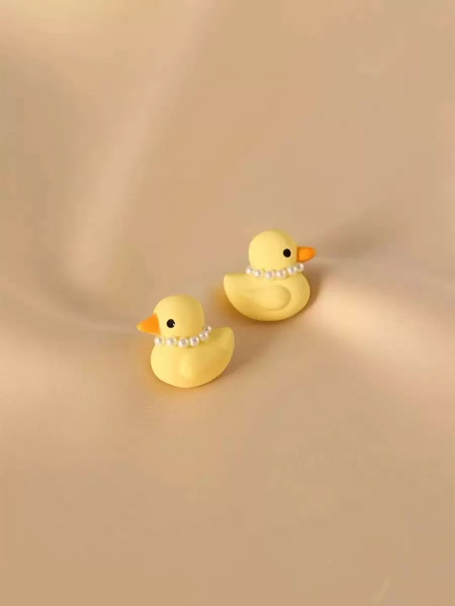 Faux Pearl Decor Duck Design Stud Earrings - Multicolor - View 1