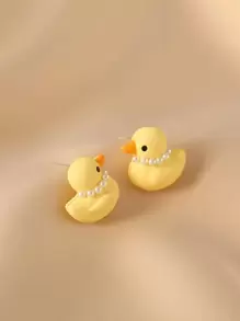 Faux Pearl Decor Duck Design Stud Earrings - Multicolor - View 3