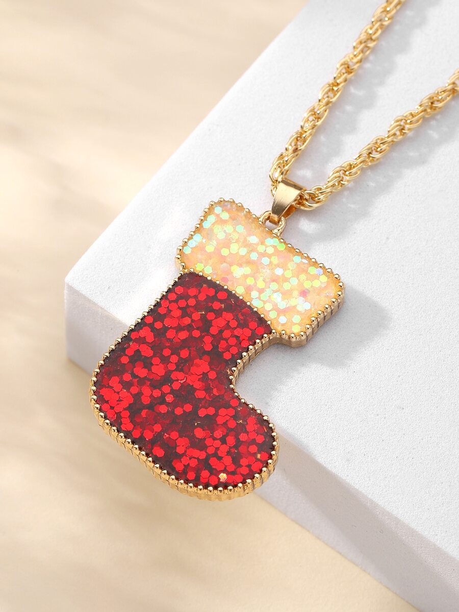 聖誕亮片裝飾長筒襪吊墜項鏈