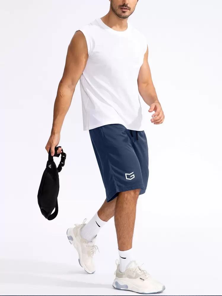 G Gradual G הדרגתי בסגנון חבר גברים מכנסי כדורסל קצרים הדפסה גרפית שרוך מותניים מכנסי ספורט שורטס מכנסיים קצרים קיץ - כחול נייבי - ראה 4