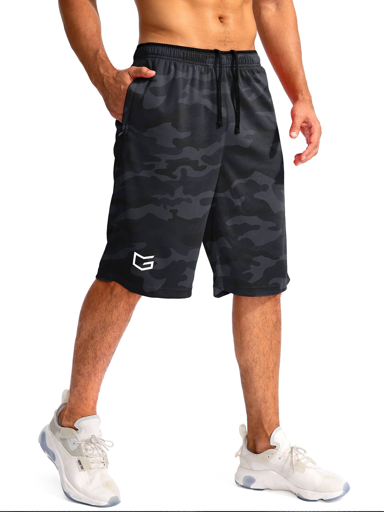 G Gradual Men Camo Print Drawstring Waist Sports Shorts - Multicolor - View 1