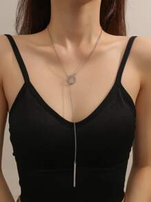 圓圈裝飾Y字項鍊 - 銀色 - 查看 1