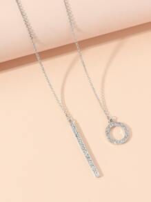 圓圈裝飾Y字項鍊 - 銀色 - 查看 2