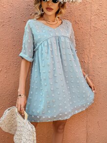 SHEIN LUNE Vestido smock de lunares - Celeste - Ver 6