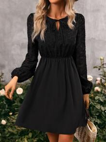 SHEIN Clasi Đầm Tương phản ren màu trơn Thanh lịch - màu đen - Xem 2