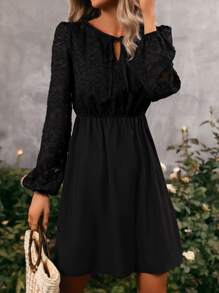 SHEIN Clasi Đầm Tương phản ren màu trơn Thanh lịch - màu đen - Xem 1