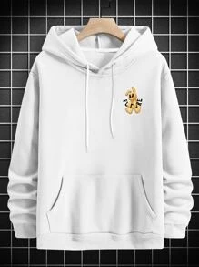 Manfinity Men Letter & Cartoon Graphic Kangaroo Pocket Drawstring Hoodie - White - View 2