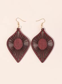 Hollow Out Leaf Decor Drop Earrings - Burgundy - View 2
