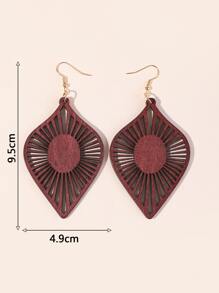 Hollow Out Leaf Decor Drop Earrings - Burgundy - View 3