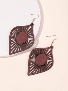 Hollow Out Leaf Decor Drop Earrings - Burgundy - View 4